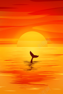 卡通黄金夏日夕阳海洋背景素材背景