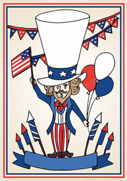 红蓝白美国卡通人物广告背景素材高清图片
