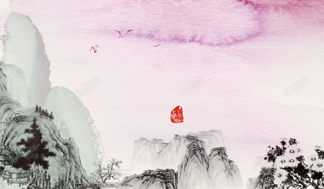 端阳节中国风水墨山水画海报背景背景