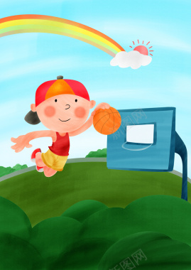 打篮球的欢乐男孩儿童海报背景