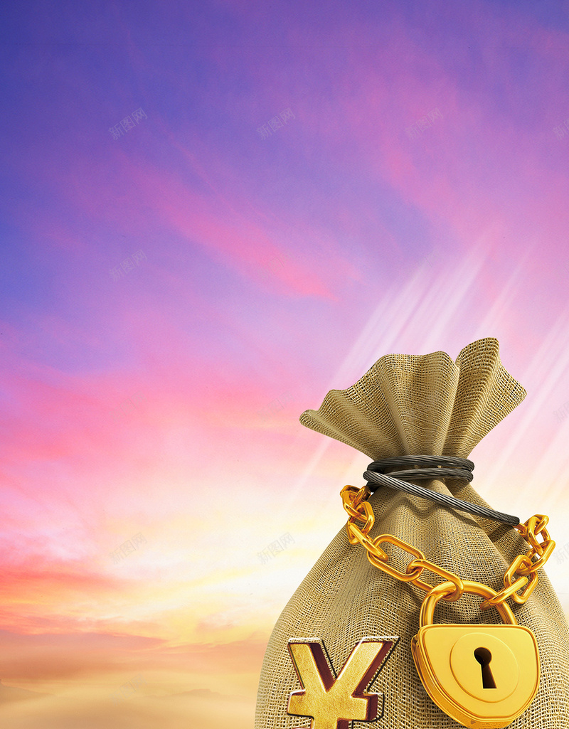 紫色渐变金融商务PSD分层H5背景素材psd设计背景_88icon https://88icon.com 背景素材 商务 渐变 紫色 金融 PSD分层 H5 钱袋 金锁 天空 云 链条