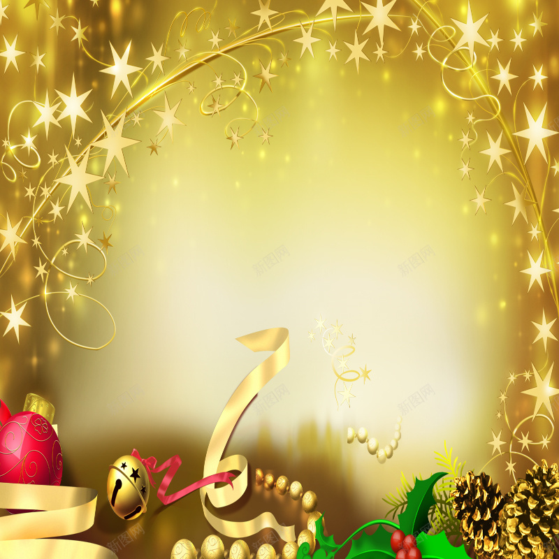 圣诞主图psd设计背景_88icon https://88icon.com 圣诞 星星 黄色 狂欢 珍珠 铃铛 主图 激情