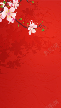 红色桃花中国风H5背景背景