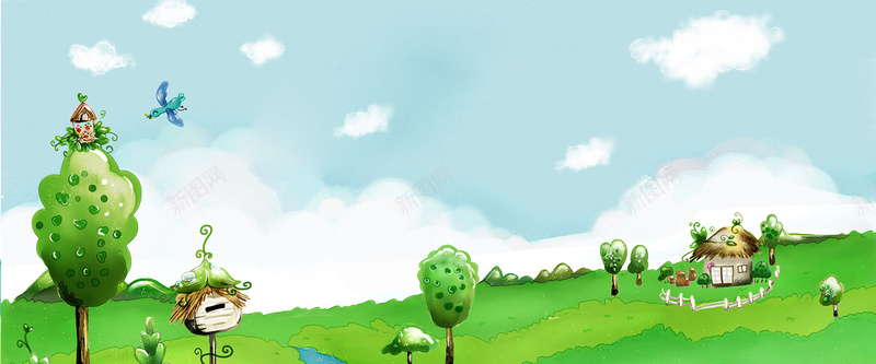 卡通绿色环保儿童节背景广告背景