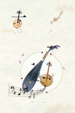 音乐会水墨画古典乐器海报背景素材背景
