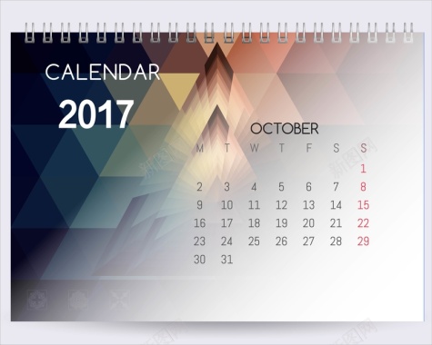 日历2017年10月挂历日期时间色彩背景