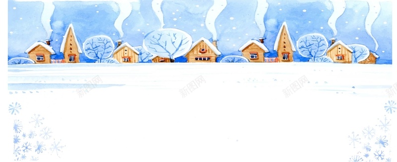 冬季卡通白色雪地房子淘宝banner背景