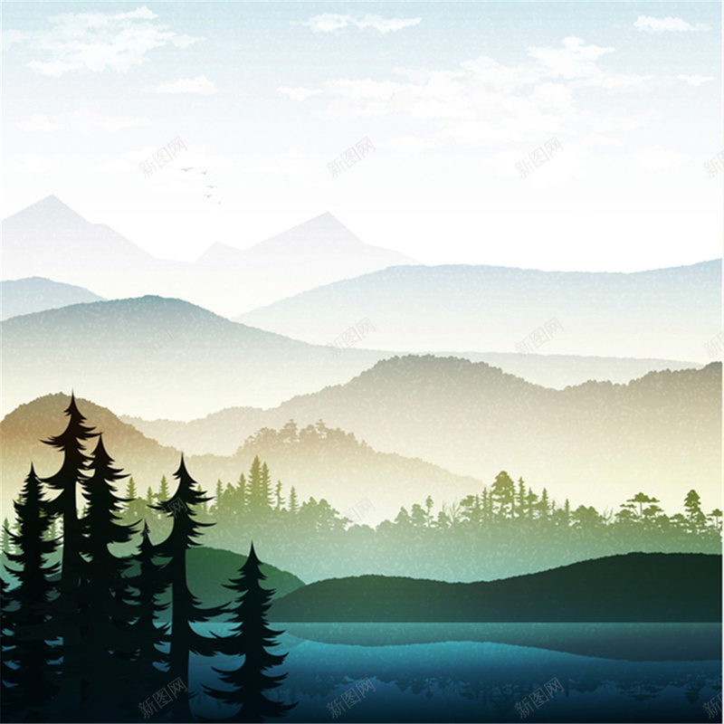 中国风山林背景素材jpg设计背景_88icon https://88icon.com 中国风 古风 群山 森林 山林 绿色 蓝天 松柏