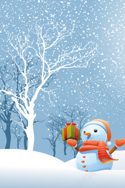 浪漫飘雪卡通手绘冬季雪景雪人广告设计高清图片