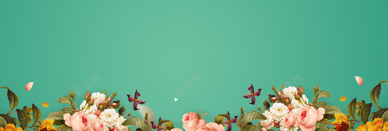 花朵浪漫梦幻蓝绿服装海报背景背景