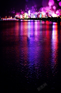 万家灯火的城市海滨城市夜景背景模板高清图片