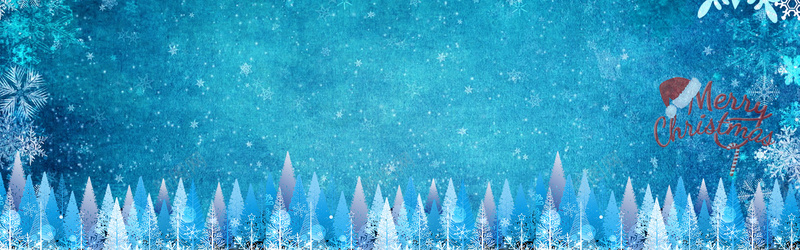 圣诞节蓝色清新梦幻平面banner背景