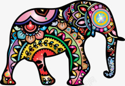 彩色可爱印度大象禅绕画象素材
