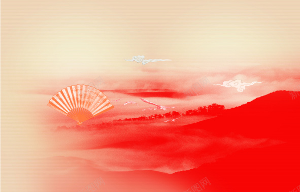 红色中国山川背景素材背景