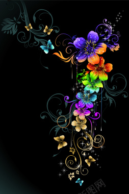 彩色花朵蝴蝶素材背景背景