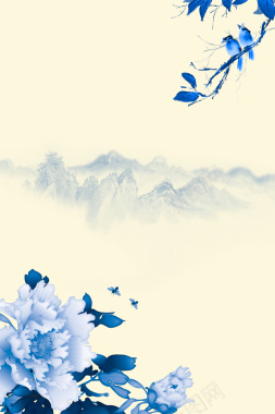 中国风水墨画牡丹海报背景模板背景