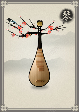 中国风古典琵琶乐器背景素材背景