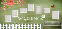 婚庆照片背景婚礼森系户外照片墙创意设计高清图片