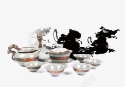 中国茶具实物茶具水墨背景装饰高清图片