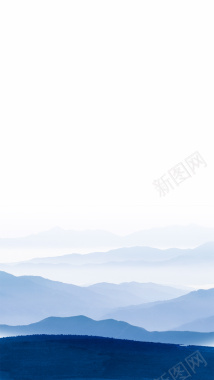 蓝色水墨大气远山H5背景素材背景