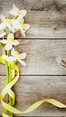 摄影黄色木板白色小花H5背景素材背景