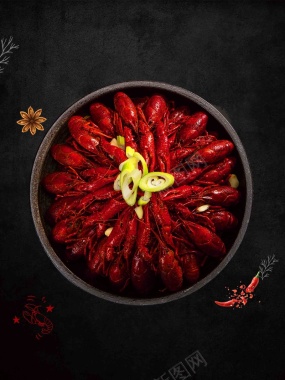 小龙虾美食红色中式餐饮海报背景模板背景