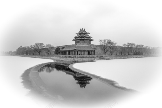 中国风墨水如画的紫禁城背景素材背景