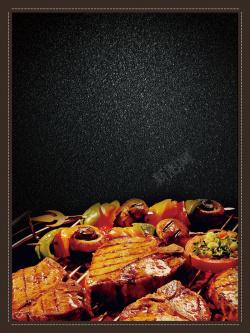 室内烧烤黑色大气烤肉美食宣传高清图片