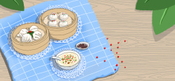 早餐碟手绘中式早餐小笼包米粥banner海报高清图片