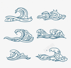 国潮动漫手绘海浪元素集素材