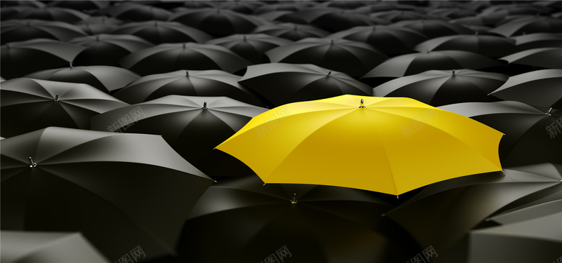 黑伞中的黄伞创意商务海报背景