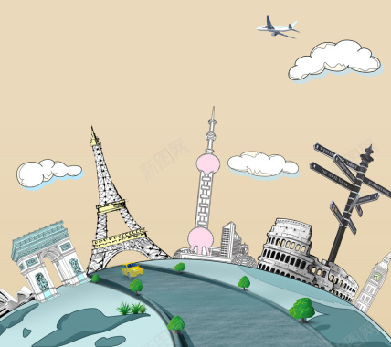 创意卡通世界旅游海报背景背景