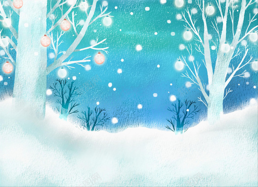 手绘雪景插画背景素材背景