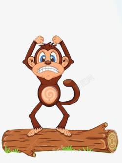 棕色木桩脚踩木桩的棕色猴子高清图片