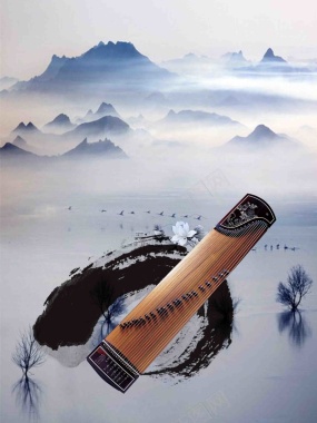 水墨中国风古筝培训宣传海报背景模板背景