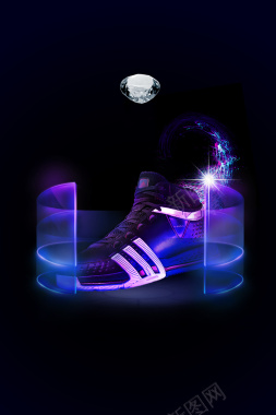 运动鞋钻石蓝色科技绚丽海报背景背景