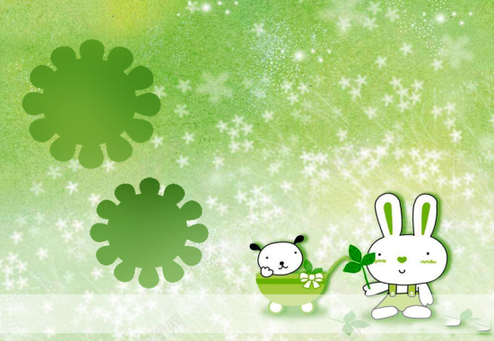 绿色卡通兔子相框海报背景模板背景
