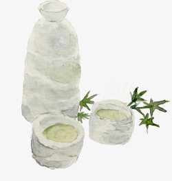 水彩效果植物瓷器素材