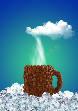 蓝天白云咖啡广告背景图背景