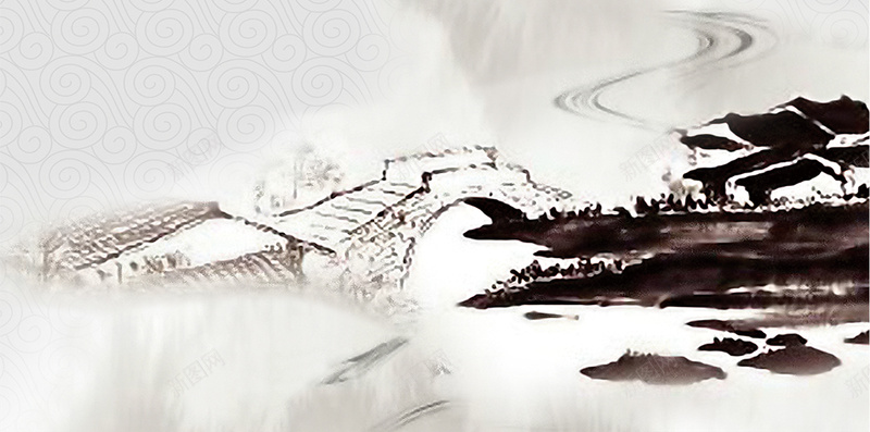 简约中国风园林风光H5背景素材psd设计背景_88icon https://88icon.com 树枝 桥 建筑 中国风 简约 园林风光