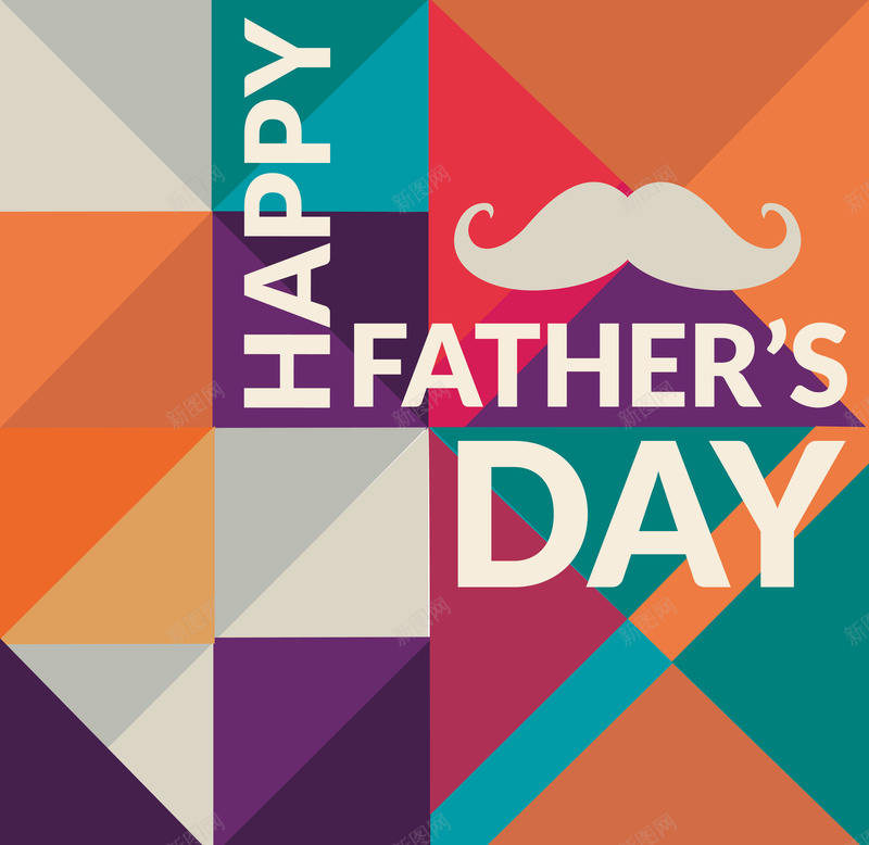 父亲节快乐几何多色海报背景jpg设计背景_88icon https://88icon.com 三角形 几何体 小胡子 快乐 撞色 海报背景 炫色 父亲节 简单几何体背景 英文字母