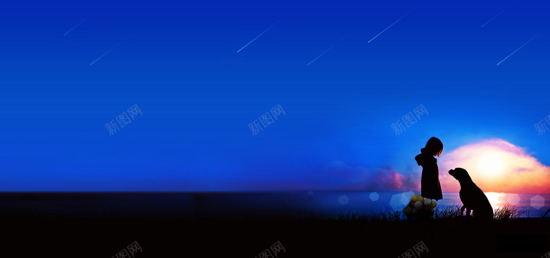 湖边看流星雨的小女孩和狗jpg设计背景_88icon https://88icon.com 小女孩 流星雨 梦幻 湖边 狗 海报banner