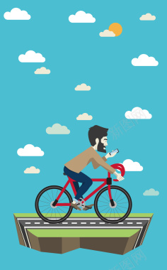 创意骑单车的男人卡通海报背景背景