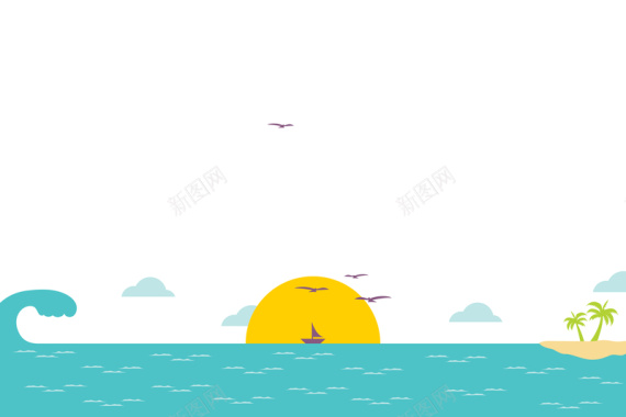 卡通扁平质感帆船航行背景素材背景