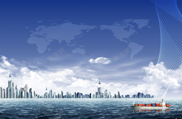 大海建筑世界地图货船商务海报背景背景
