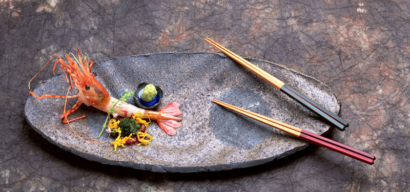 日系美食虾肉复古餐具背景