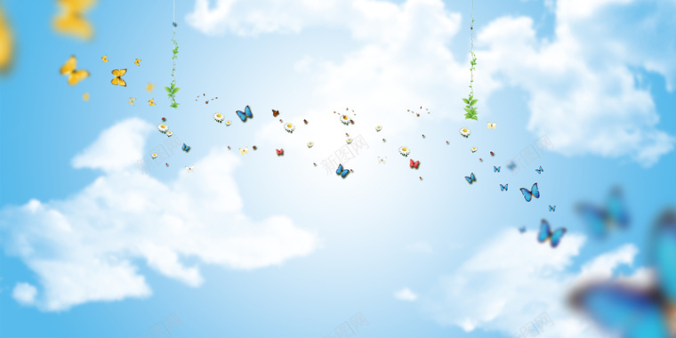 天空中的蓝蝴蝶背景素材背景