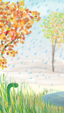 雨天的森林油画H5背景素材背景