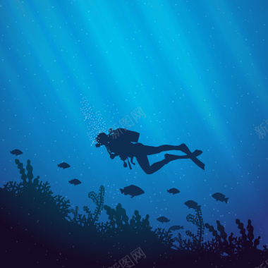 蓝色潜水海底梦幻背景素材背景