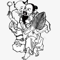 扇子素描中国古代儿童图案高清图片